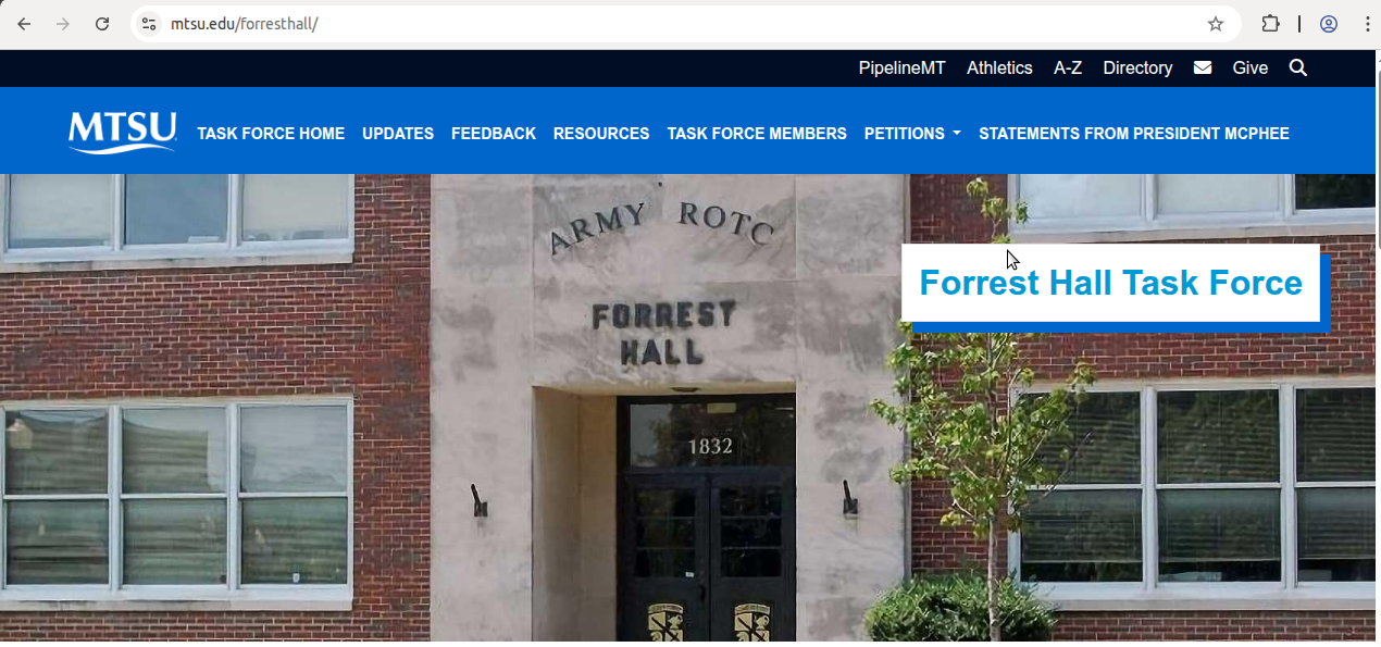 Forrest Hall exterior or ROTC cadets